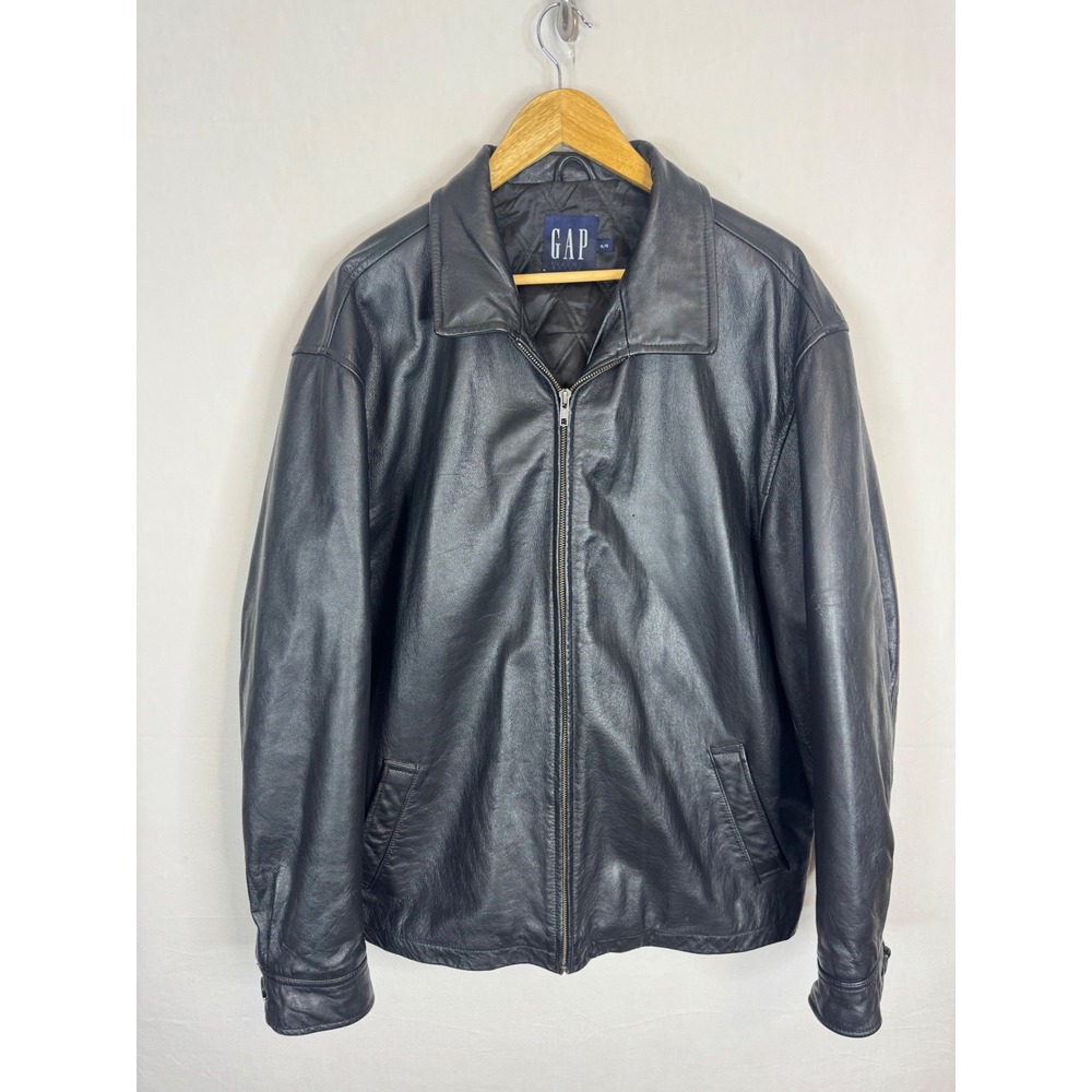 Vintage 90s Gap Mens XL Black Genuine Leather Jacket Quilted Lined Bomber - Picture 1 of 15